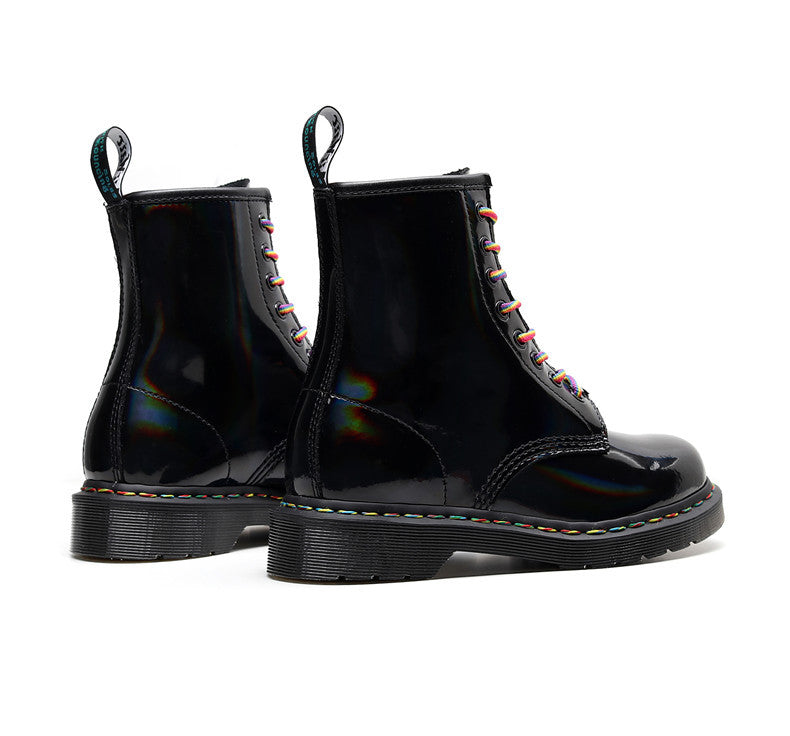 High-top Women's Boots Round Head Mirror Laser Military Boots