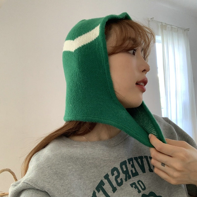 Scarf Button Snap Knit Hood For Warmth
