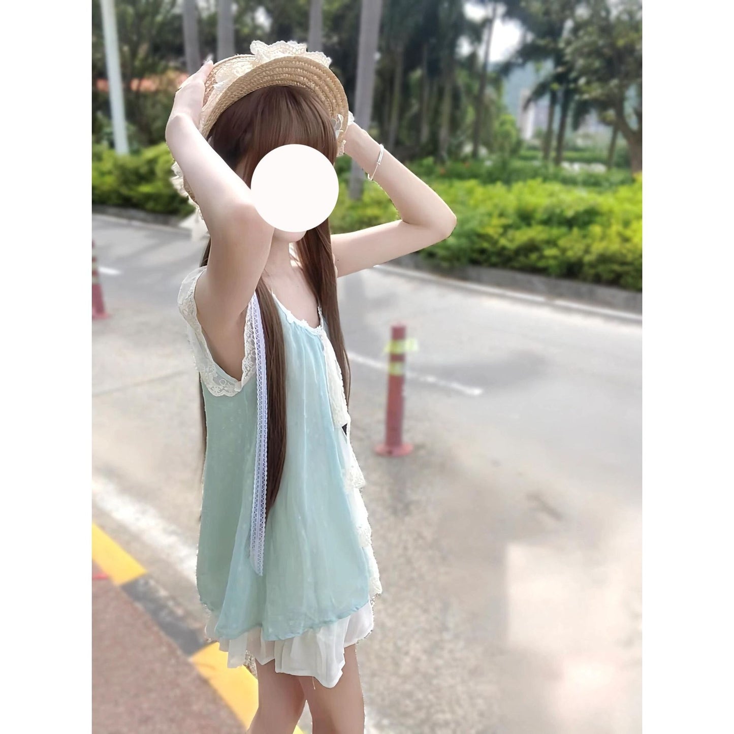 Lace Mesh bow French Top Elastic Waist White Mini Skirt Set Women