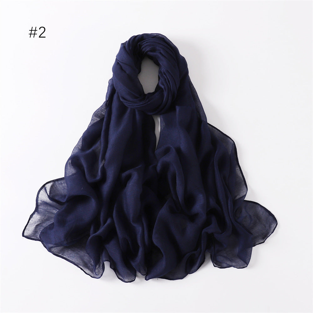 Classic Women's Pure Color Tulle Cotton And Linen Breathable Thin Scarf Silk