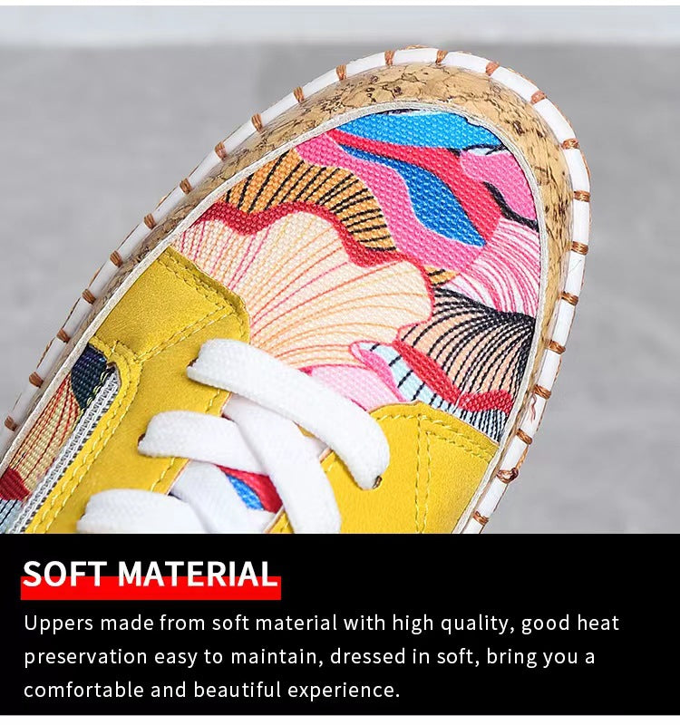 Patterned Side Zip Lace-Up Casual Flats Shoes