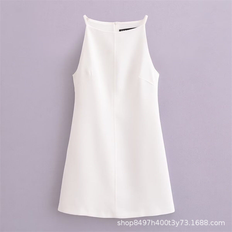 French-style Chic Straight-neck Sleeveless Slim-fit Mini Dress