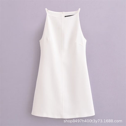 French-style Chic Straight-neck Sleeveless Slim-fit Mini Dress