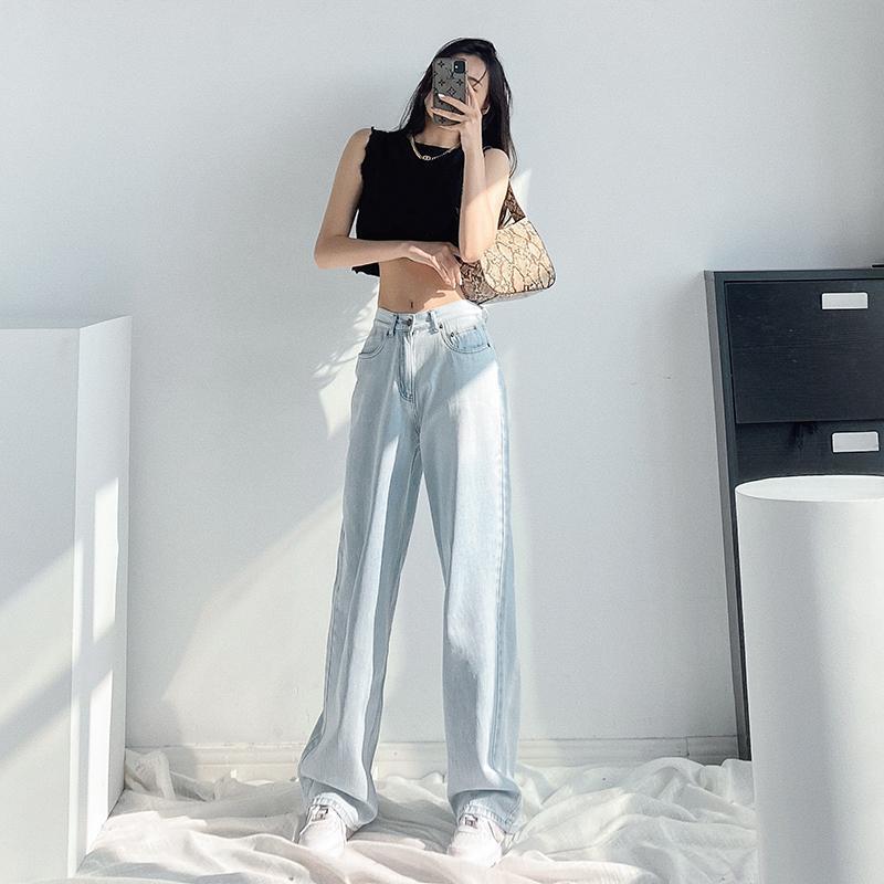 Loose Straight Wide Leg Jeans Large Size High Waist Crotch Cover Thin Casual Drape