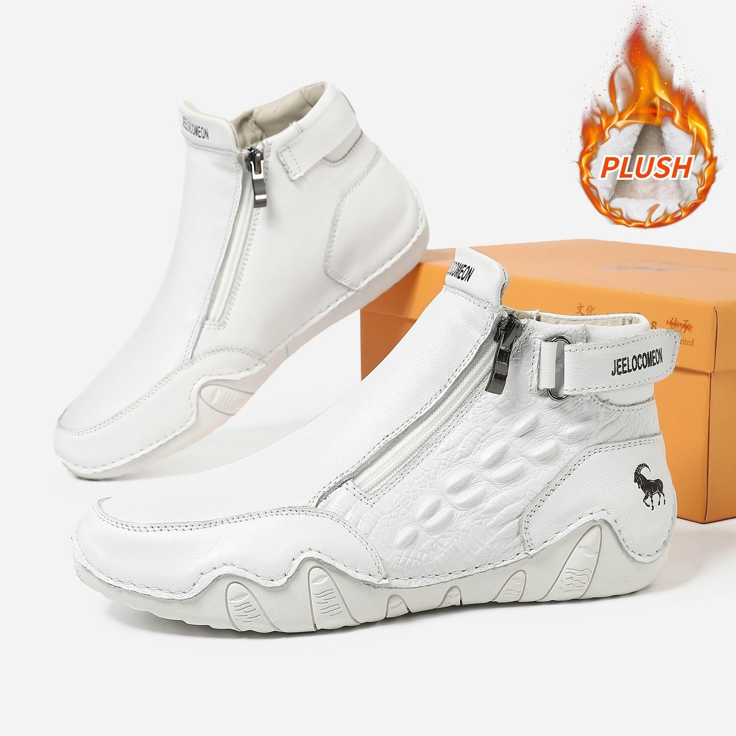 Genuine Leather Plus-Size Cotton Shoes Independent Website High-Top Wear-Resistant Outdoor Casual Shoes