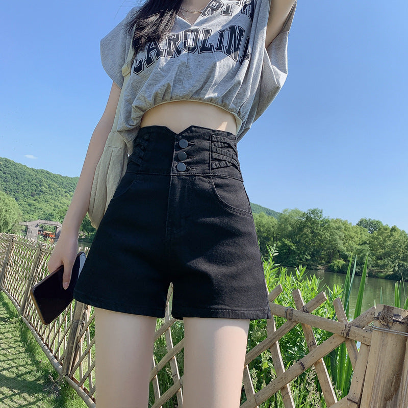 Womens Retro Ultra-High-Waist Denim Shorts