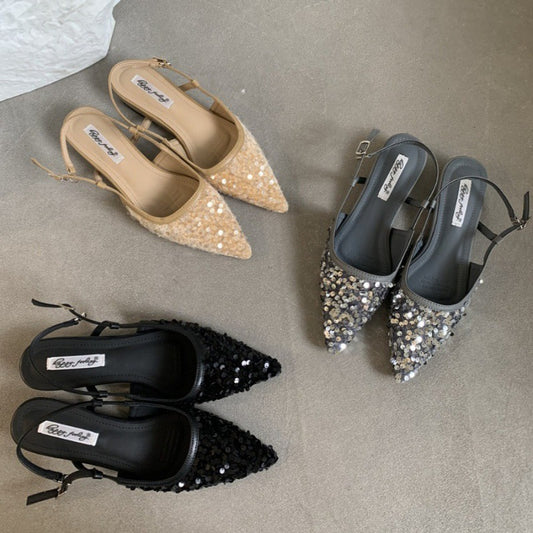 Womens Silver Sequin French-style Pumps For Outdoor Wear