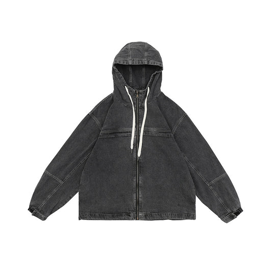 Men's And Women's Fashion Retro Denim Hooded Jacket Top