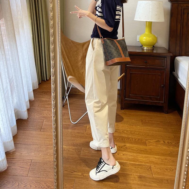 Spring And Autumn Super Soft Sanded Cotton Slimming Elastic Waist Loose Radish Pants