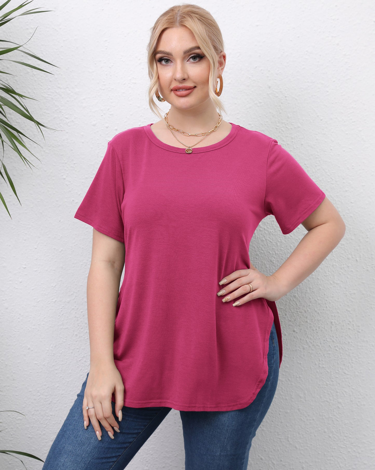 Casual Simple Top Round Neck Split Short-sleeved T-shirt