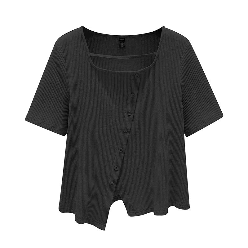 Covering The Flesh And Showing Thin Irregular Knitted Sweater Women's T-shirt