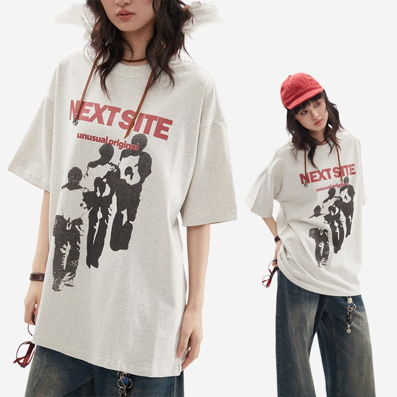 Character Abstract Graphic Print Crew Neck Short Sleeve