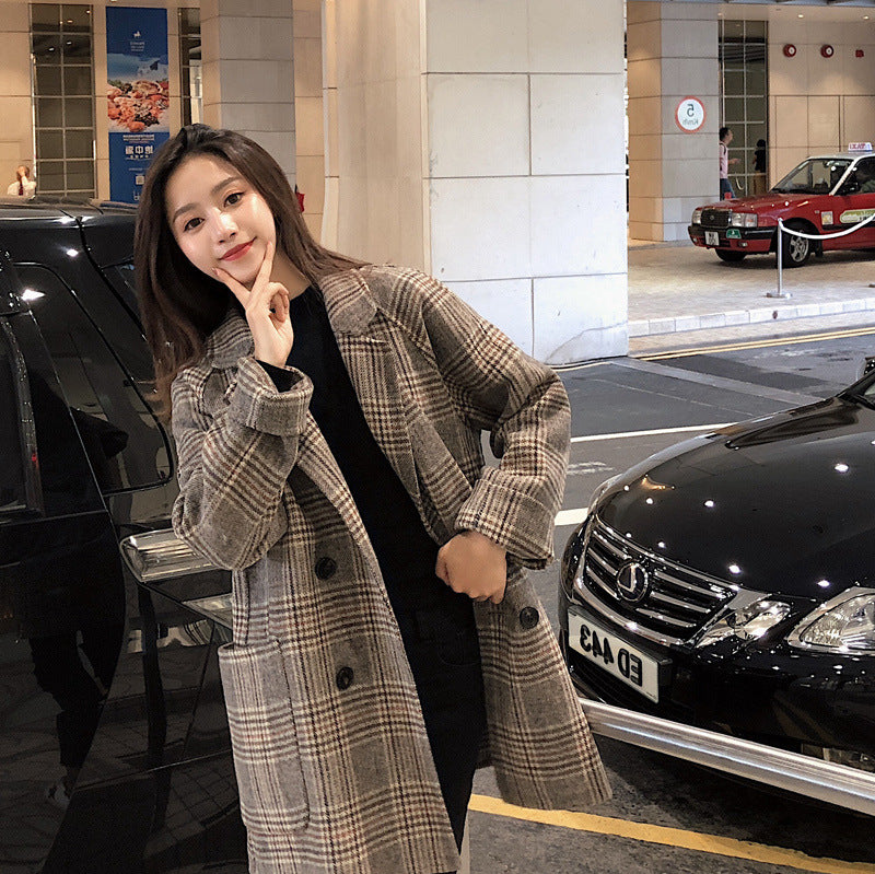 Student Retro Hong Kong Style Suit Loose Woolen Coat