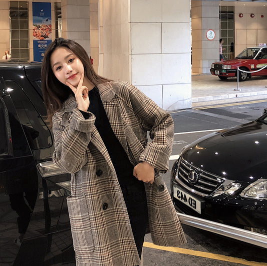 Student Retro Hong Kong Style Suit Loose Woolen Coat