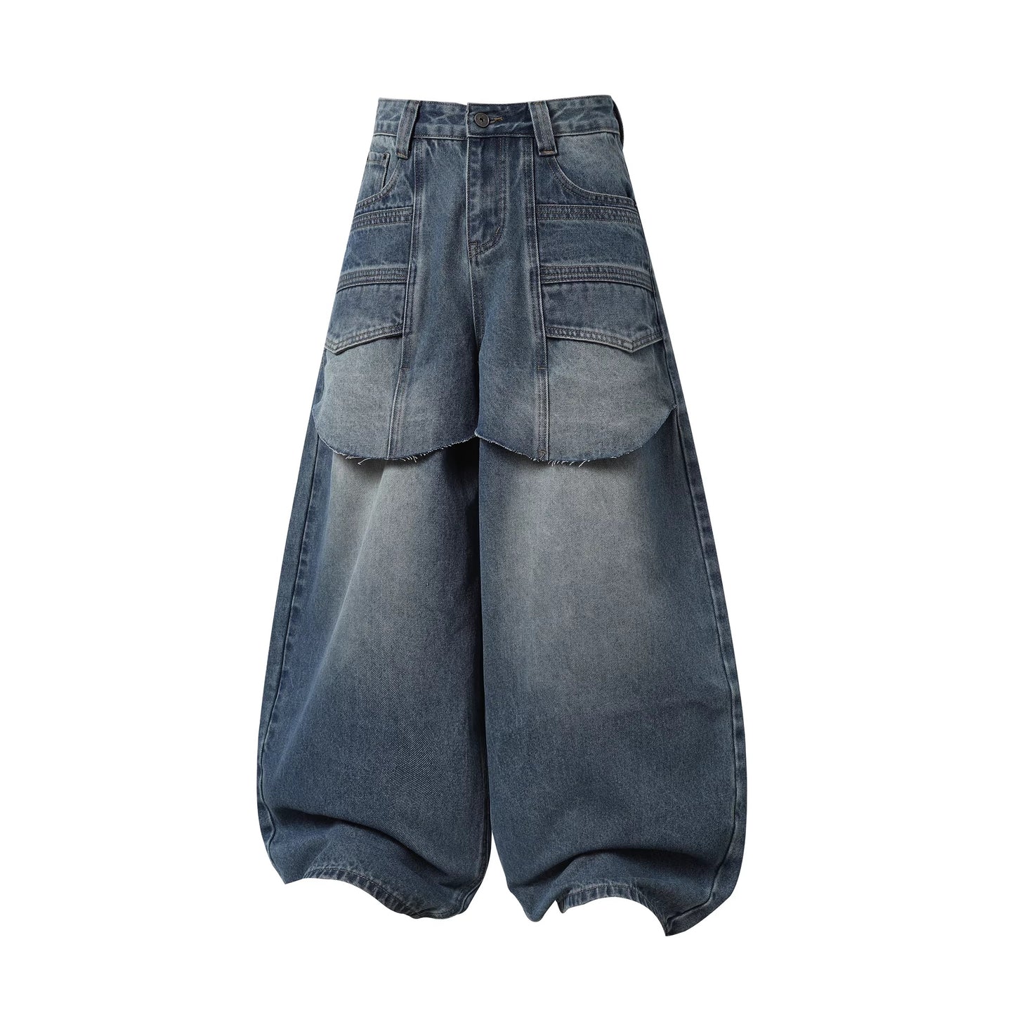 Womens American-style Deconstructed Faux Two-piece Patchwork Washed Bootcut Jeans