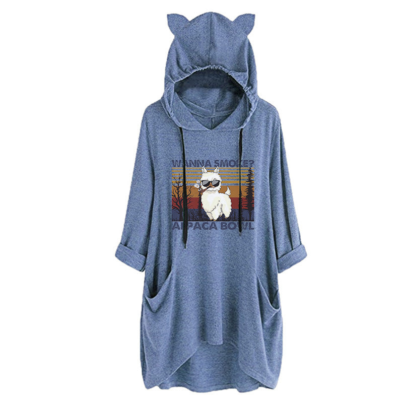 Half Sleeve Cat Ears WANNA SMOKE Cute Sweatshirt