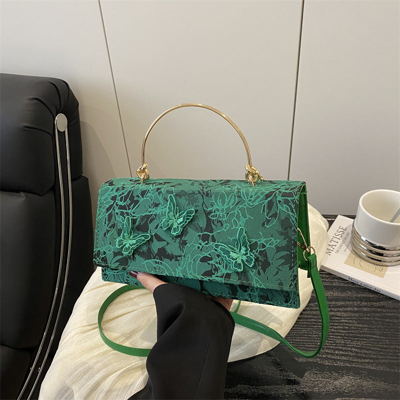 Broderet Sommerfugl Crossbody Bærbar Skuldertaske Firkantet