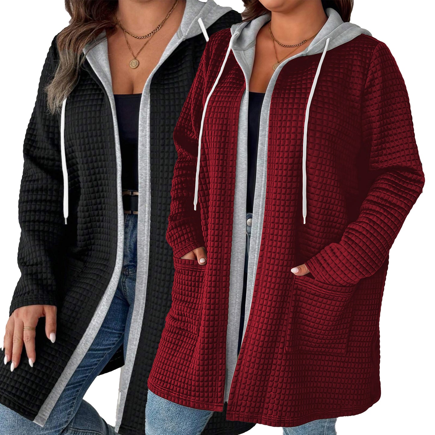 Women's Hooded Pocket Cardigan Jacket Without Buckle