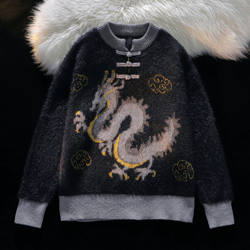 Sweater til mænd med spænde i kinesisk stil og Drageårstema