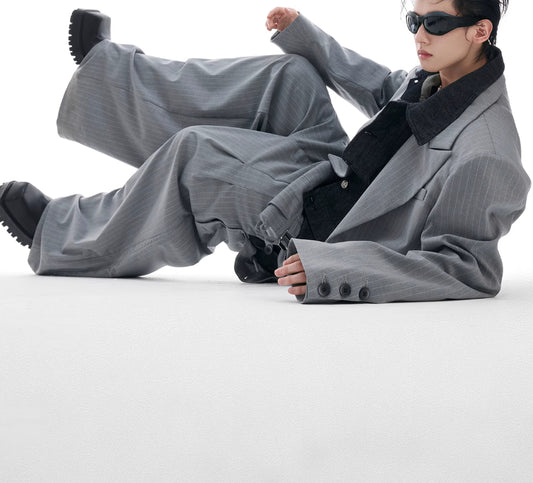 Denim Stitching Design Sense Fake Two Pieces Suit