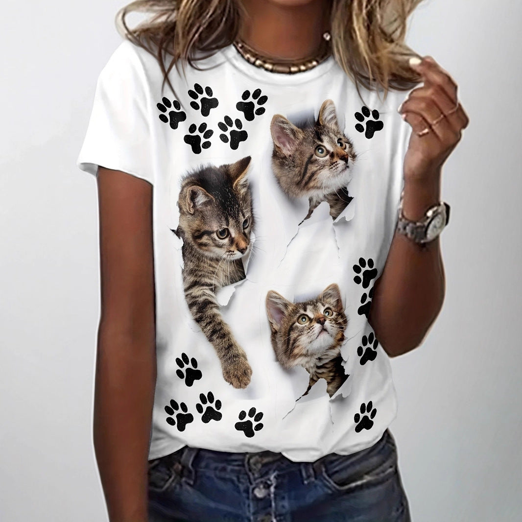3D-printed Chic Casual Womens Short-sleeve Crewneck T-shirt