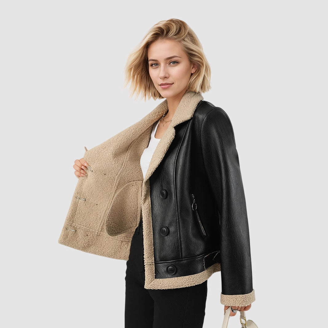 Manteau en cuir matelassé en polaire pour femmes