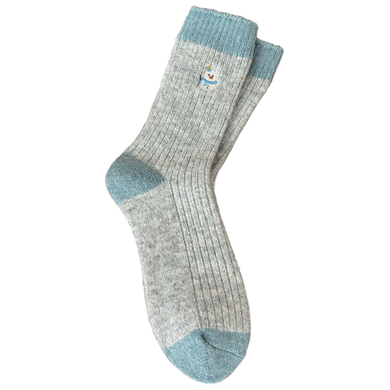 Cute Retro Embroidered Christmas Wool Mid-Calf Socks