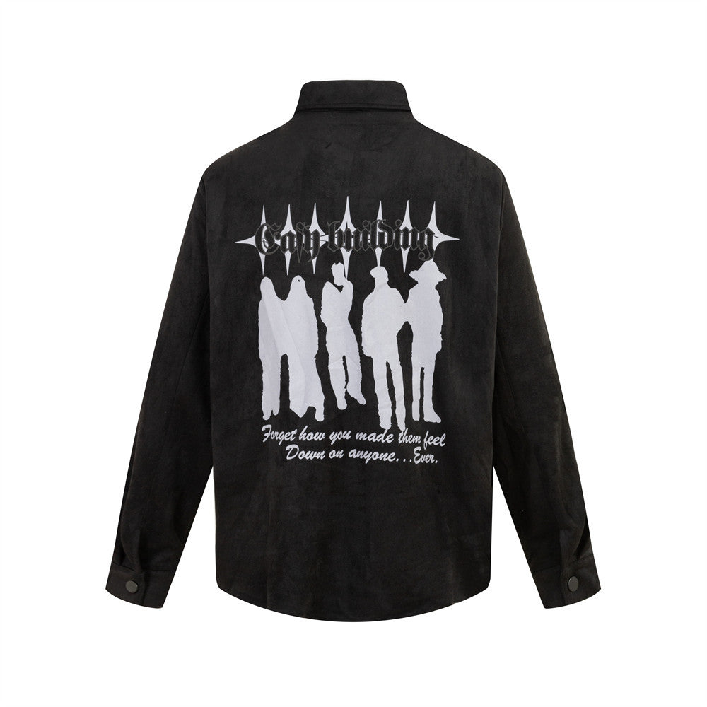 High Street Dark Shadow Abstract Printing Long-sleeved Shirt For Men