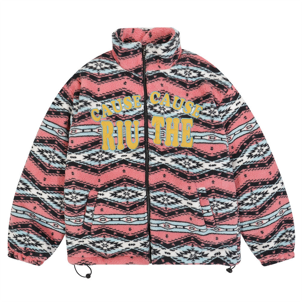 Alphabet Embroidery Lamb Fleece Cotton Coat Male