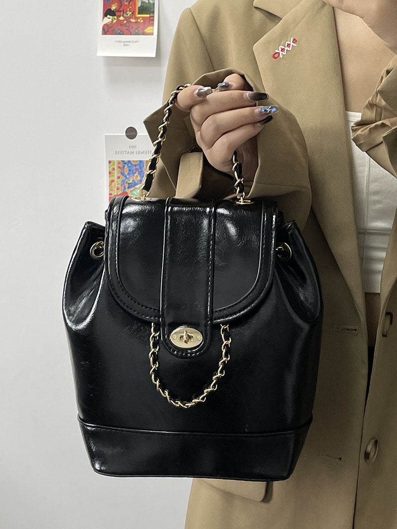 Mini Chain Schoolgirl Oil Wax Leather Backpack