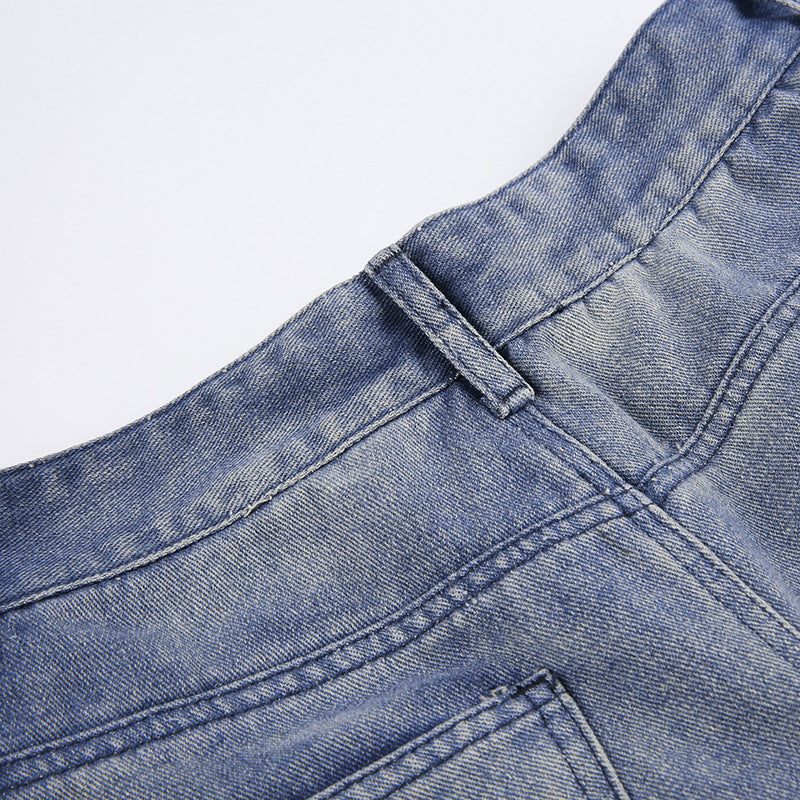 Irregular Slit A- Line Denim Skirt