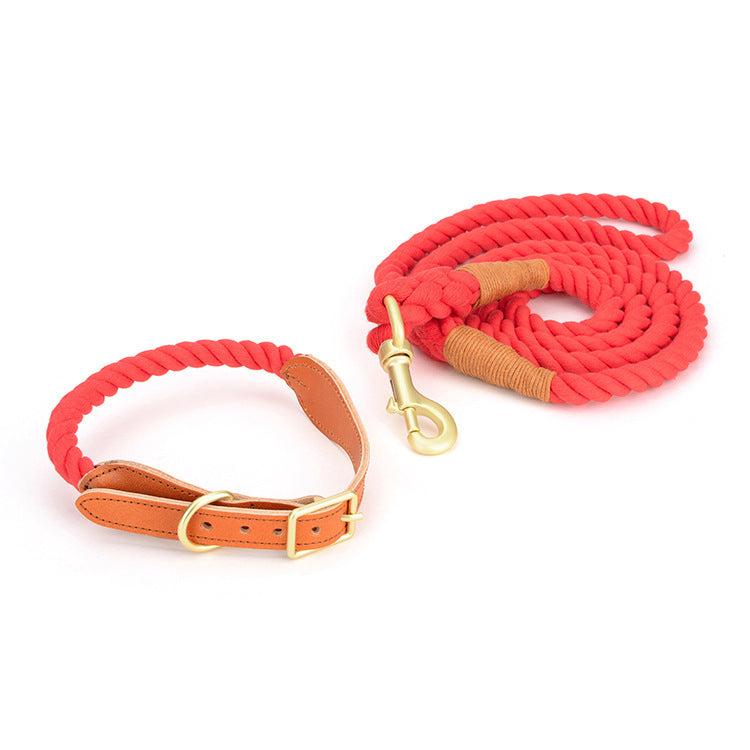 Pet Cowhide Woven Cotton Rope Dog Leash