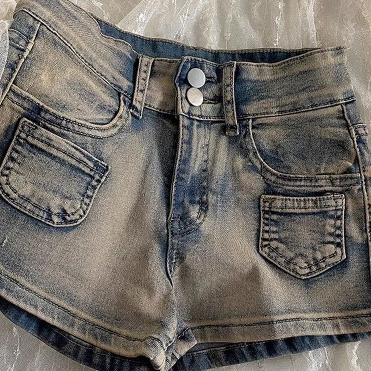 Retro American-Style High-Waisted Denim Hot Shorts For Women