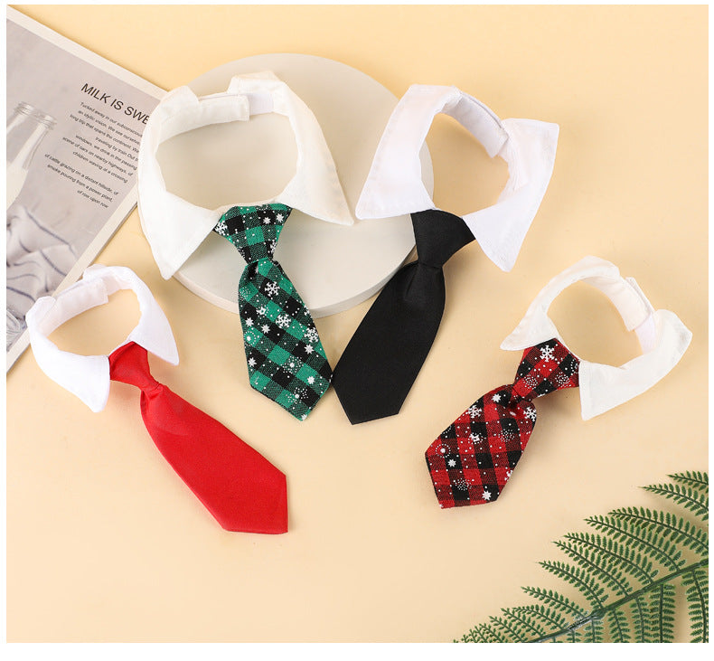 Christmas Dog Necktie, Adjustable Winter Snowflake Pattern Pet Tie Collar With Red Plaid For Small Medium Cat Dog Christmas Weddings Pet Tuxedo Outfit Decoration