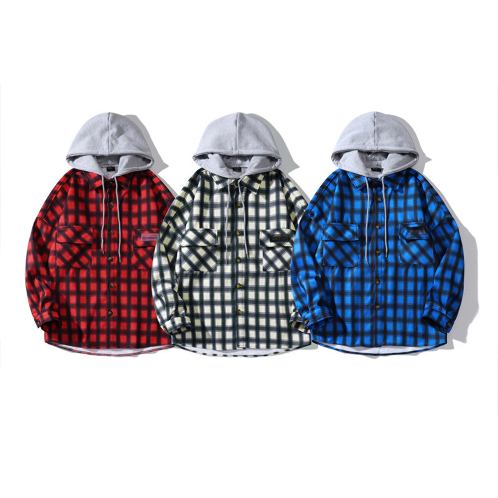 Mænds Hong Kong-stil Casual Langærmet Ternet Fleece Tyk Skjorte