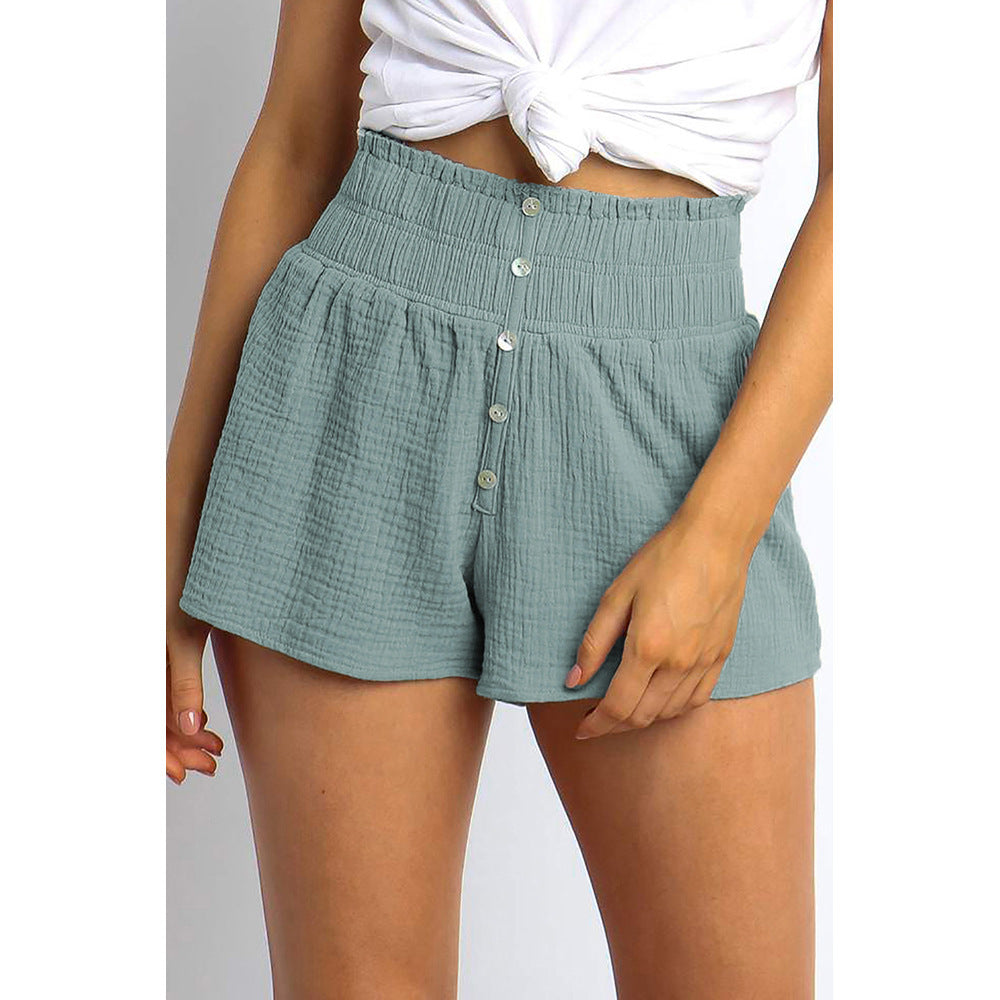 New Solid Color High-waisted Button-embellished Casual Straight-leg Pants