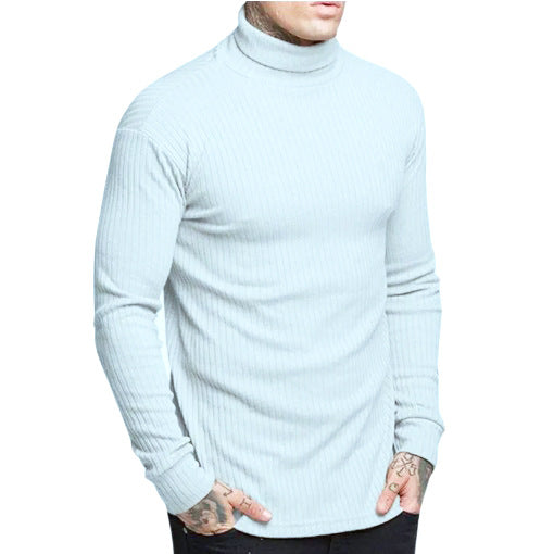 New Casual Men's Fashionable Solid Color High Neck Fried Dough Twist Stripe Knitwear
