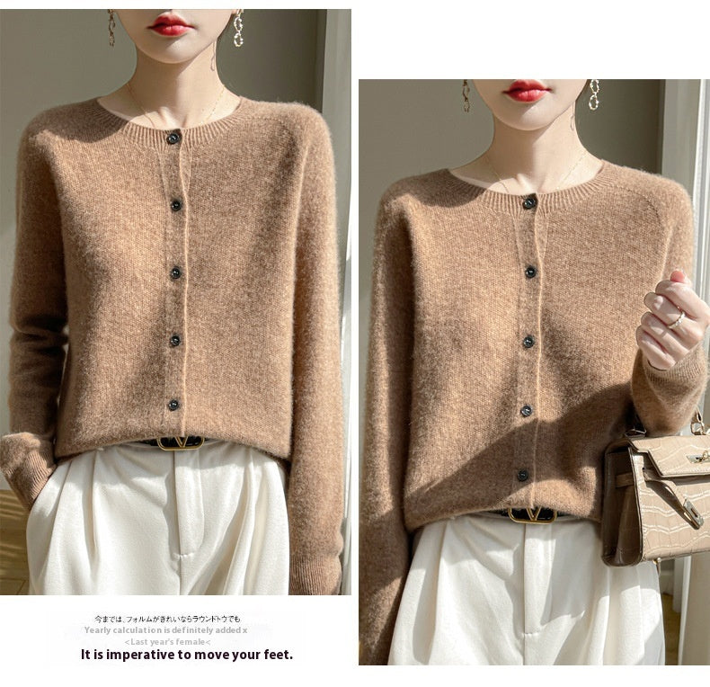 Round Neck Sweater Women's Simple All-match Cashmere Knitted Cardigan