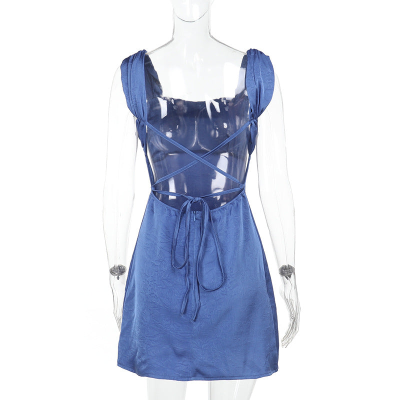 Square-neck Pleated-shoulder Sheath Dress