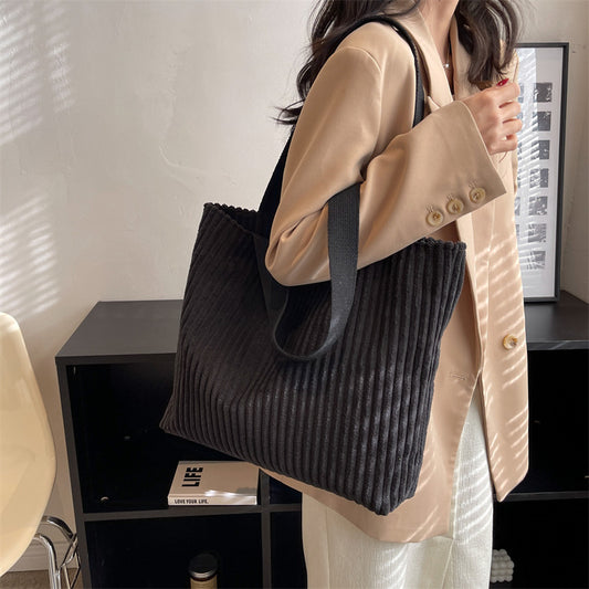Japanese And Korean College Style New Corduroy Large Capacity Portable Shopping Bag
