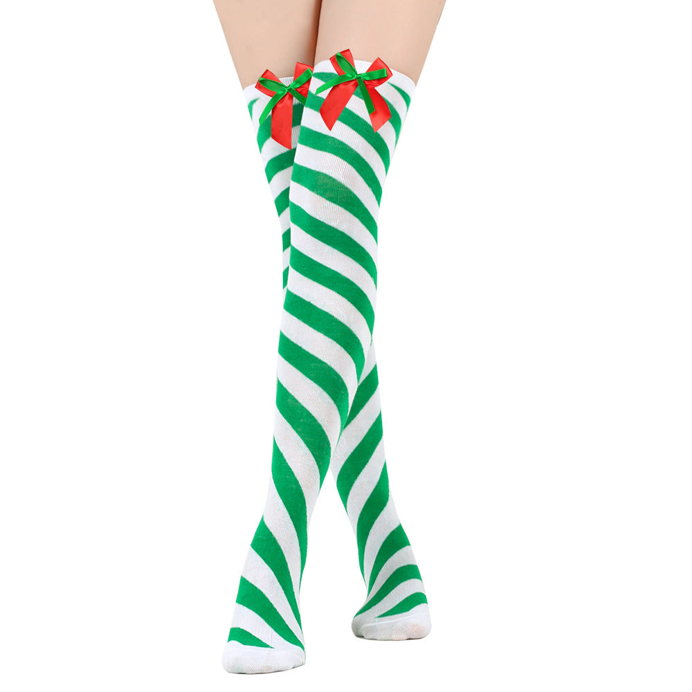 Bow Christmas Stockings Over The Knee Decorative High Tube