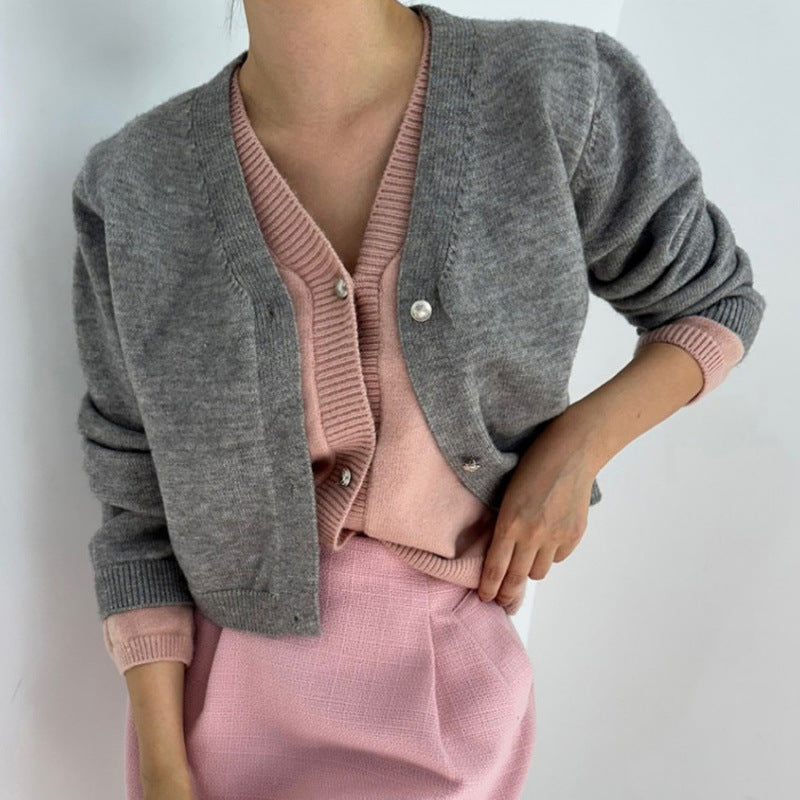 Buckle Slimming False Two-piece Sweater