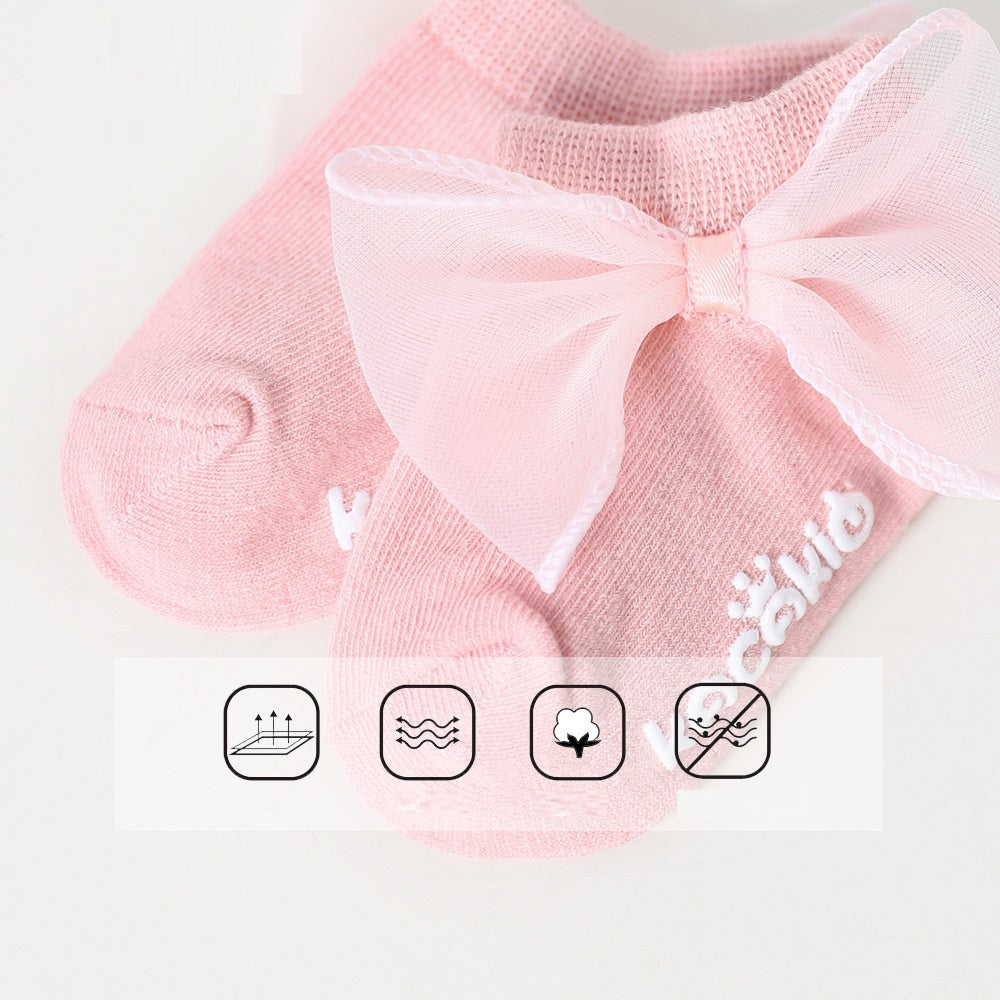 Mesh Bow Cotton Socks Spring And Autumn New Sweet Princess Non-slip Boat Socks