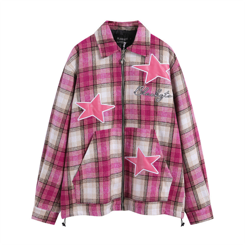 Embroidered Plaid Coat For Men