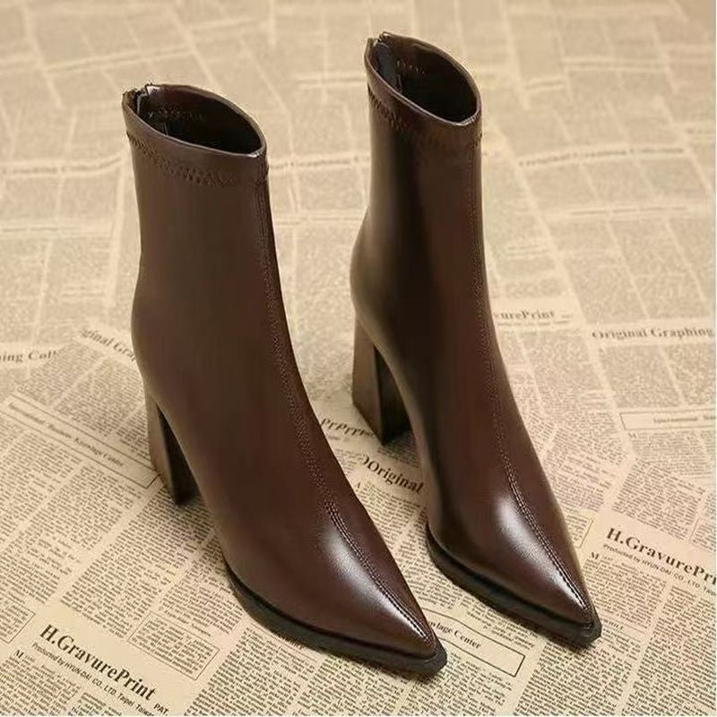 Women's New Casual Simple Graceful High Heel Martin Boots