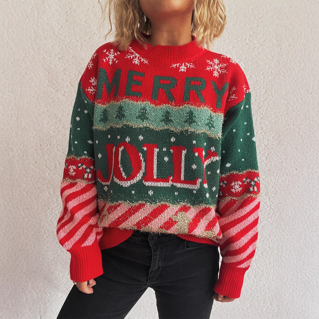 New Jacquard Knitted Round Neck Sweater For Women
