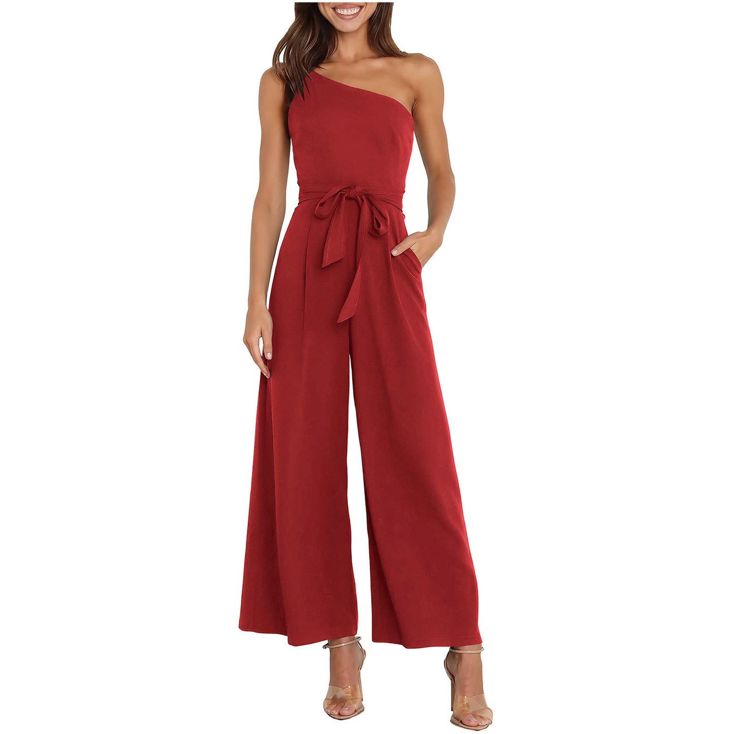 Temperament Commute Solid Color Lace-up Jumpsuit For Women