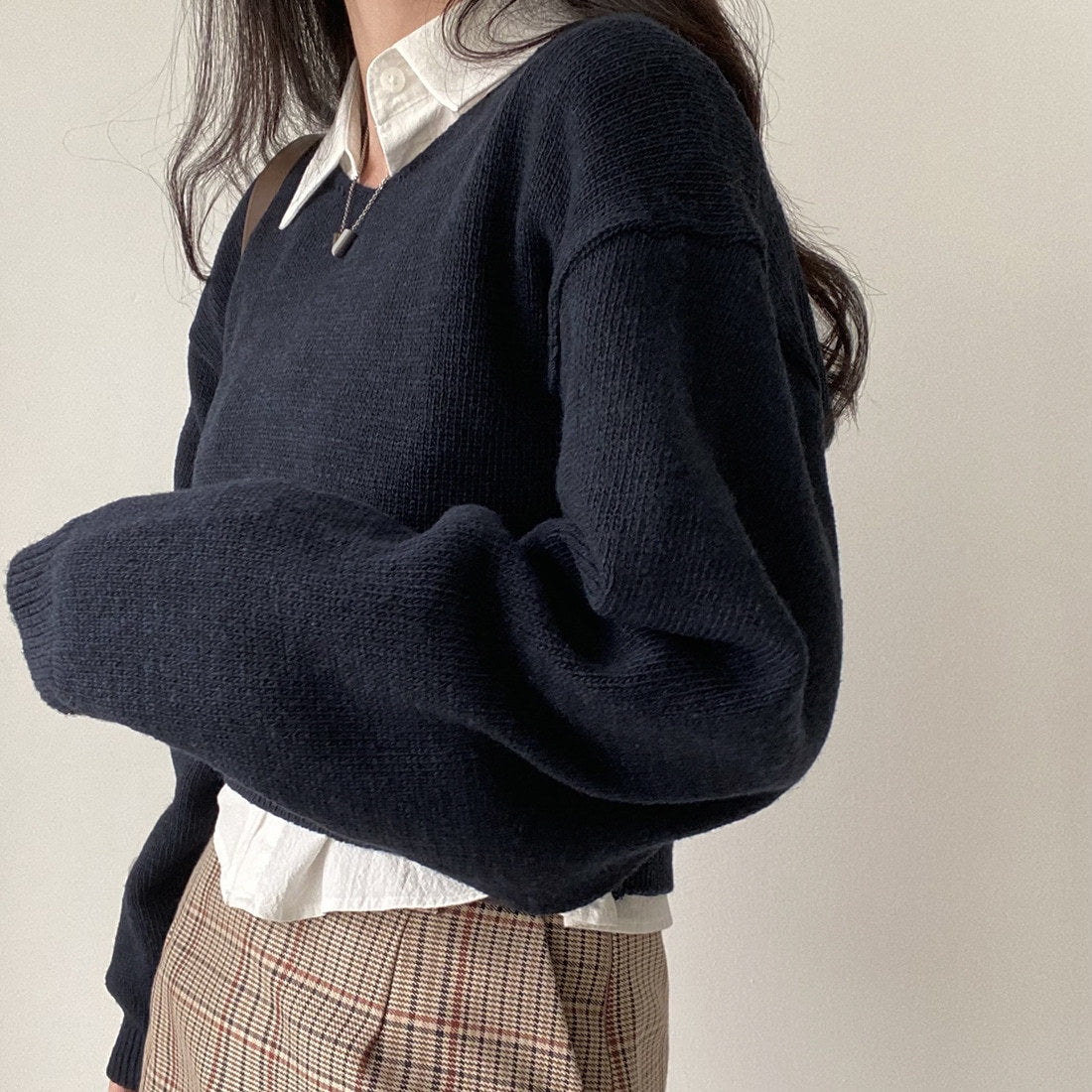 All-matching V-neck Pullover Sweater Long Sleeve Thermal Sweater