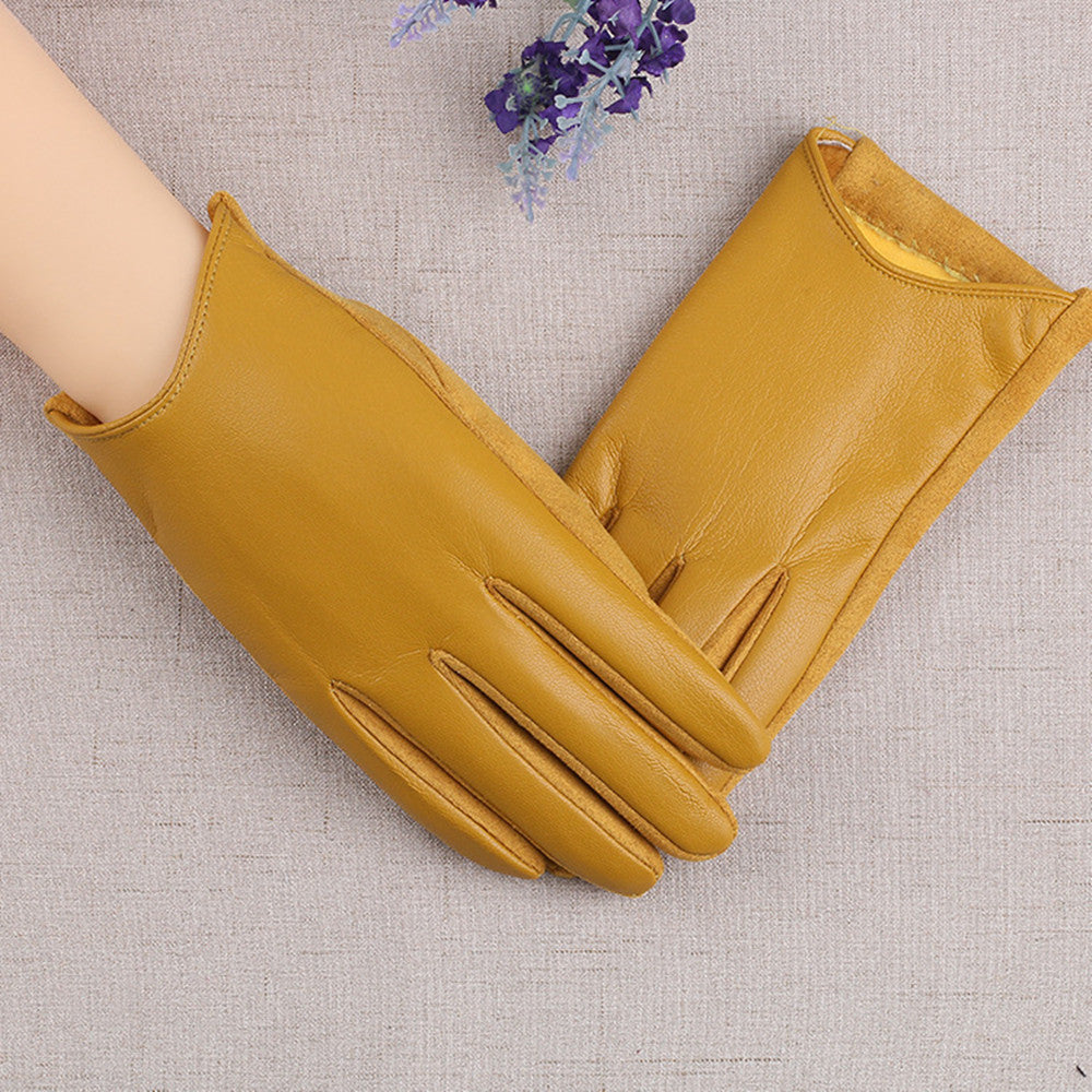 PU Leather Gloves Women's Winter Fleece Thick Touch Screen