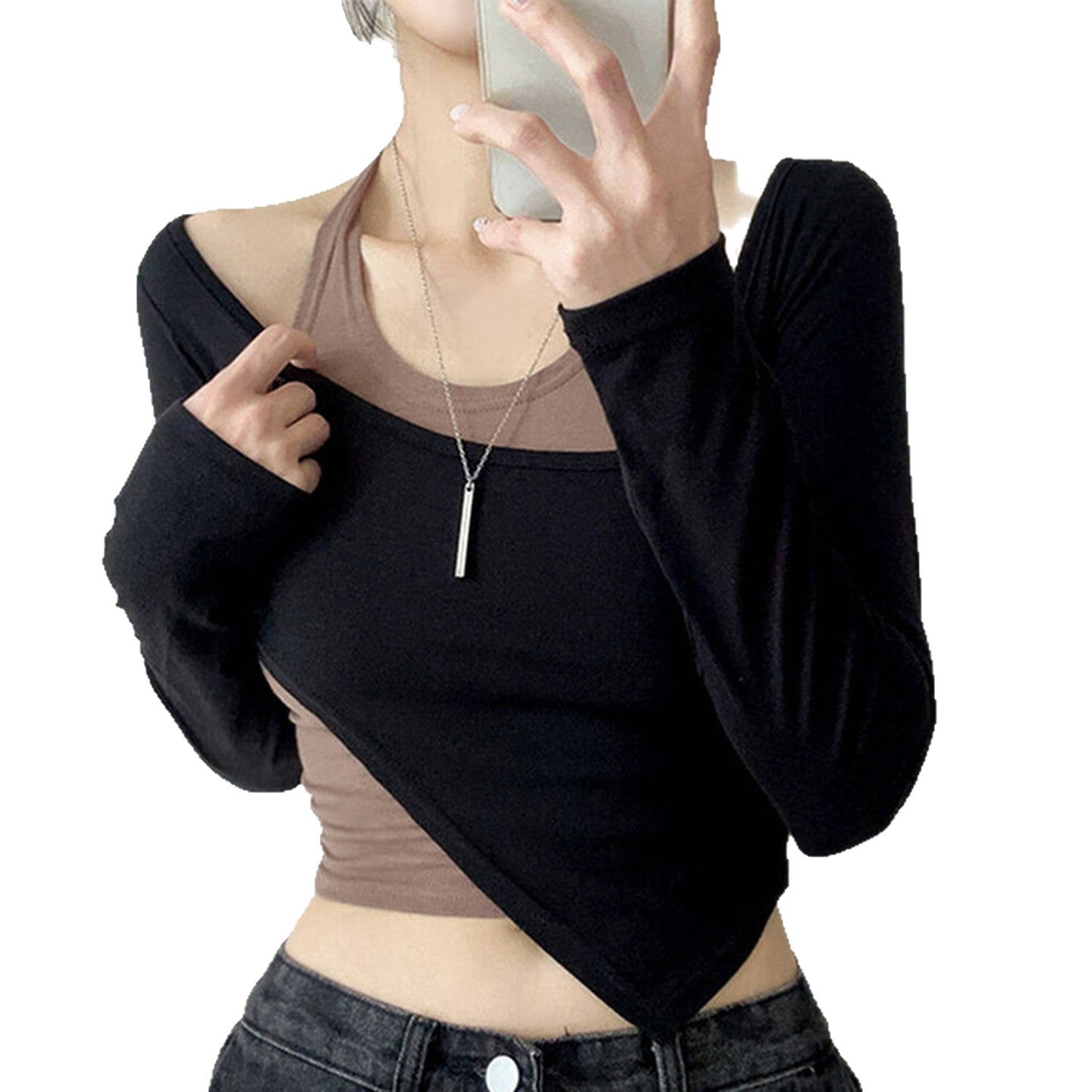 Color Matching Irregular Hot Girl Short Personalized Two-piece Set Top